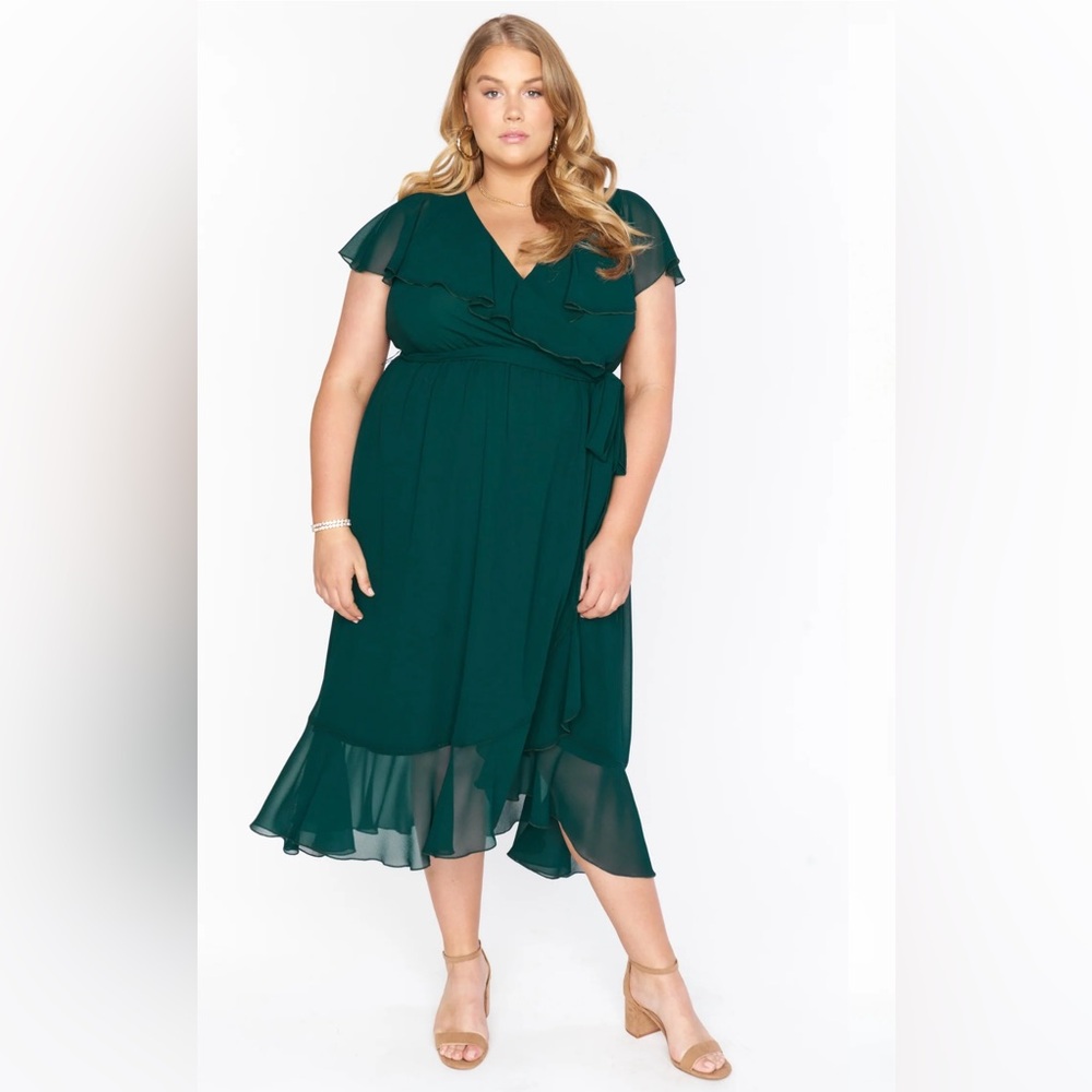 NWT Show Me Your Mumu Jess Ruffled Midi Dress sz 1X in Emerald Chiffon
